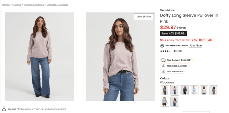 Myer: Vero Moda Doffy Long Sleeve Pullover in Pink – 40% Off, $29.97